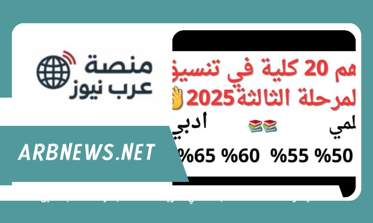 الكليات والمعاهد المتاحة لطلاب 50% في الثانوية العامة 2025 بالمرحلة الثالثة بالتنسيق